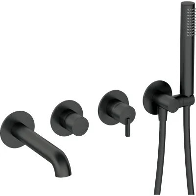 Wall-mounted bathtub/shower mixer 4 holes Deante Silia in matte black
