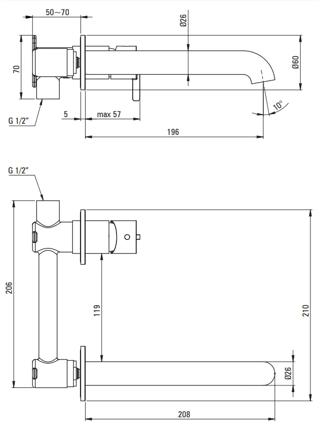 Mitigeur de lavabo encastré Deante Silia 208 mm sans bonde en PVD bronze brossé — vue 3