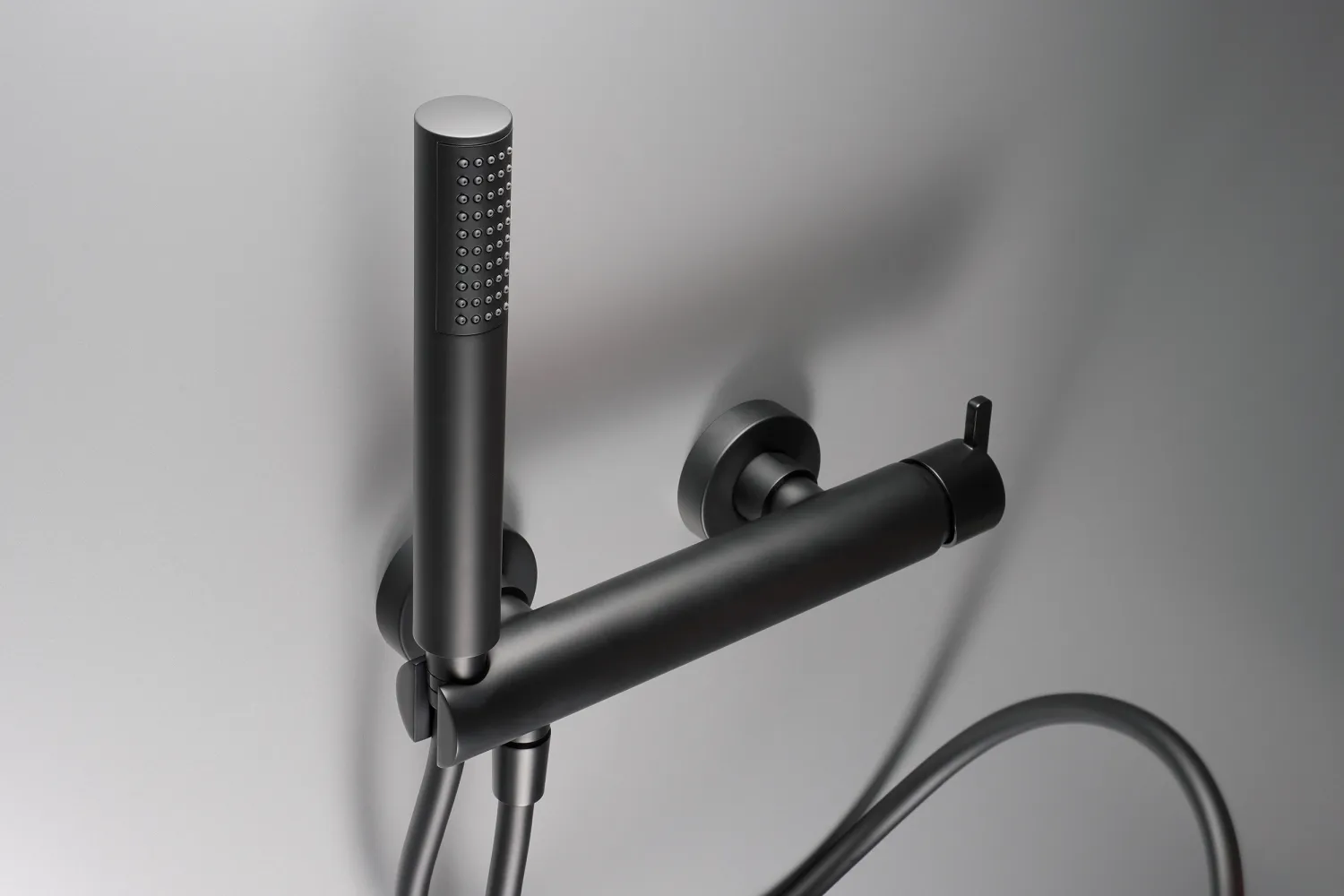 Mitigeur de douche Deante Silia avec support, flexible et douchette à main en noir mat — vue 3