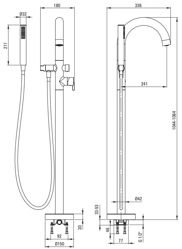 Bath/Shower Mixer Deante Silia for Floor Installation in Brushed Bronze PVD