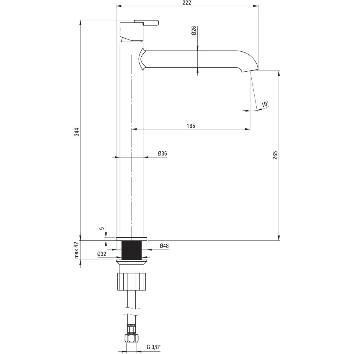 High Rise Basin Mixer Deante Silia 265 without Waste in Chrome