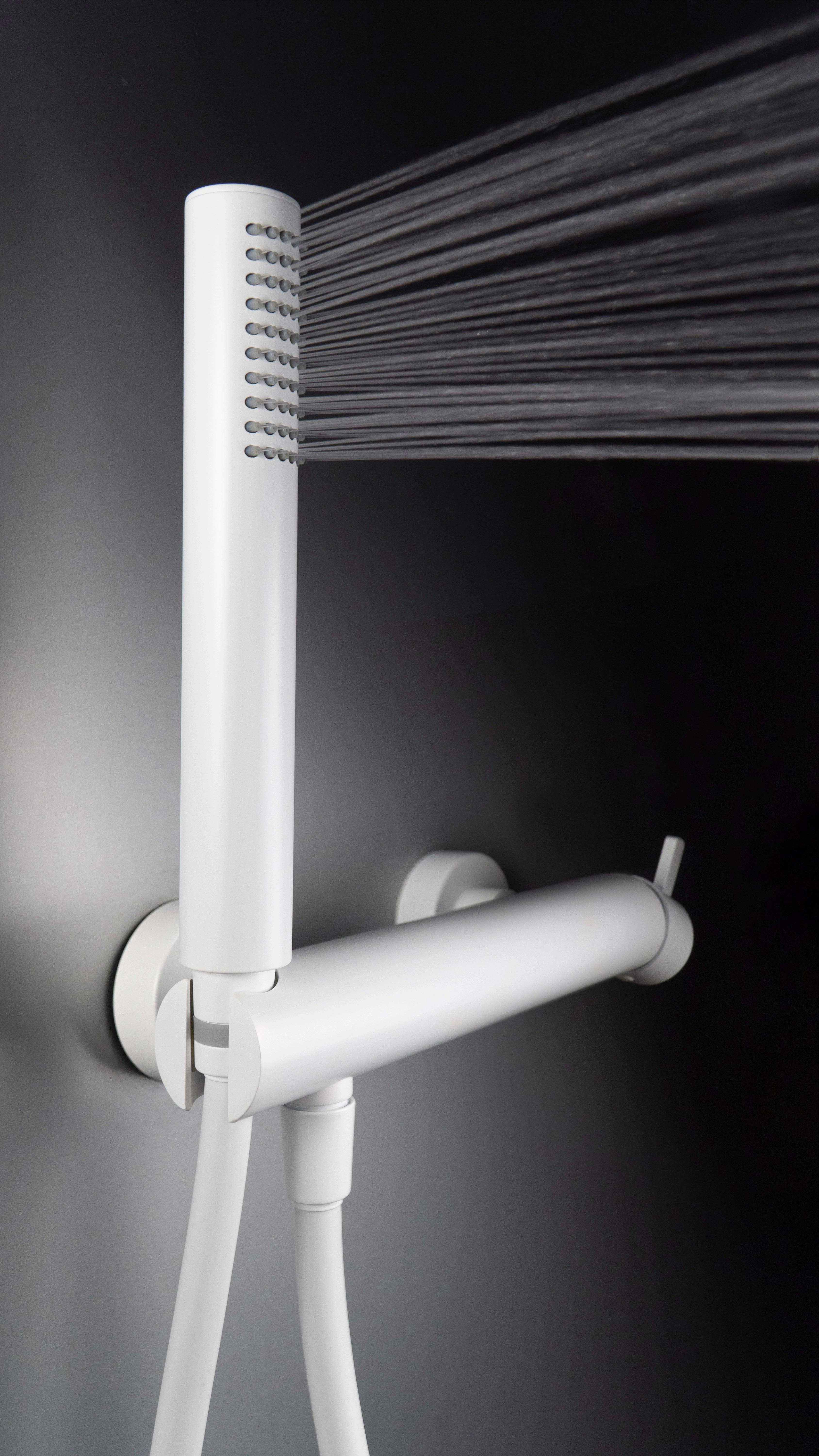 Mitigeur de douche Deante Silia avec support, flexible et douchette à main en blanc mat - vue 3