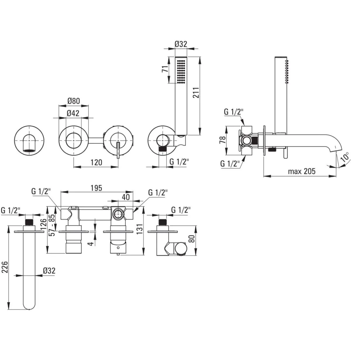Built-in bath/shower mixer 4 holes Deante Silia in chrome