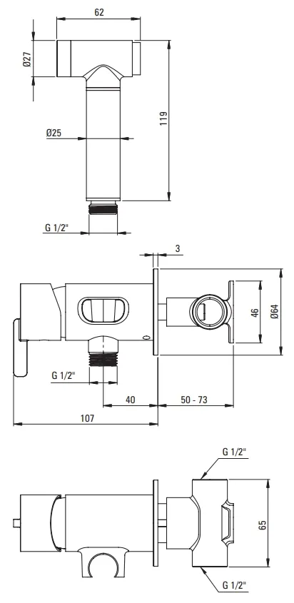 Ensemble hygiénique de WC avec mitigeur encastré Deante Silia en blanc mat avec flexible de 120 cm — vue 2