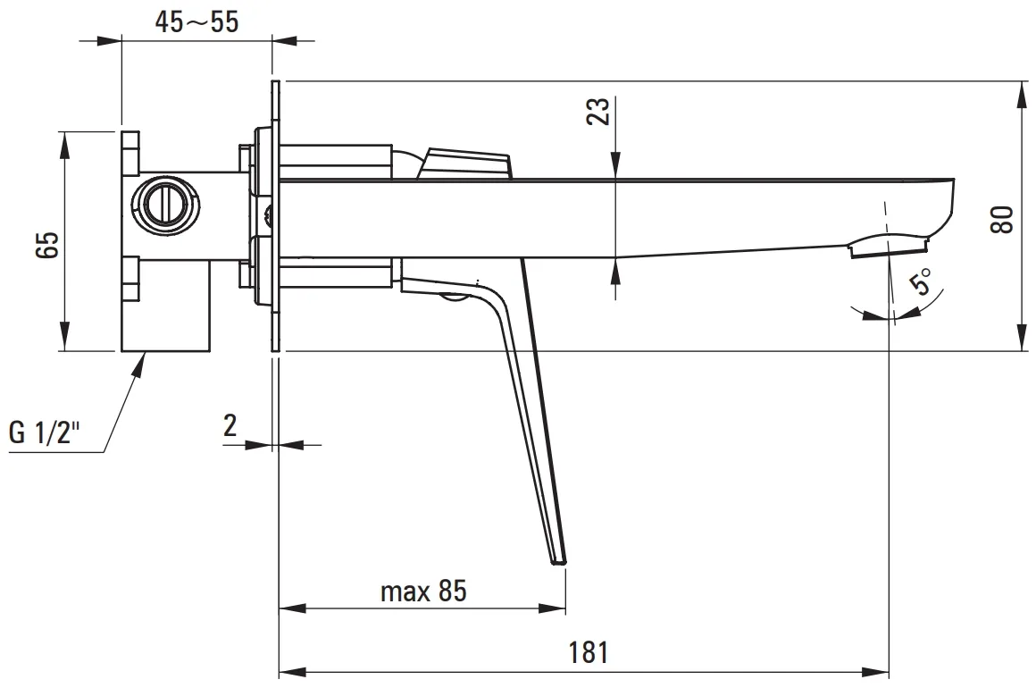 Deante Blur 181 mm Built-in Basin Mixer without Waste in Chrome