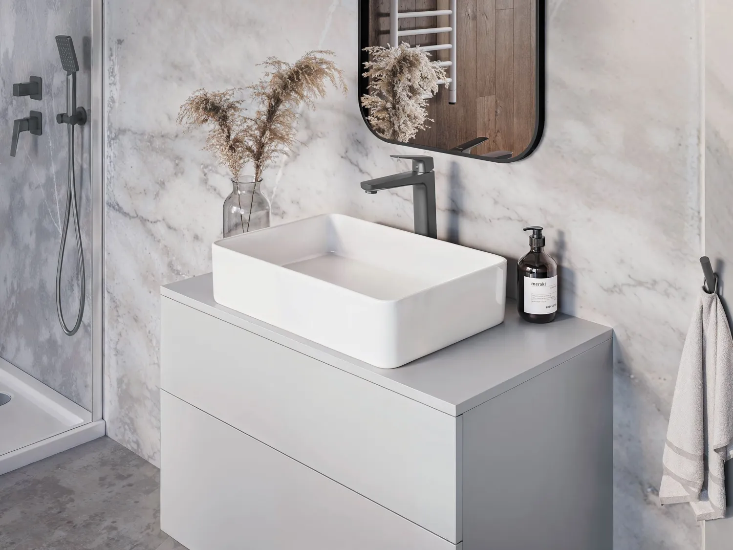 High Spout Basin Mixer Deante Blur 226 without Drain in Titanium