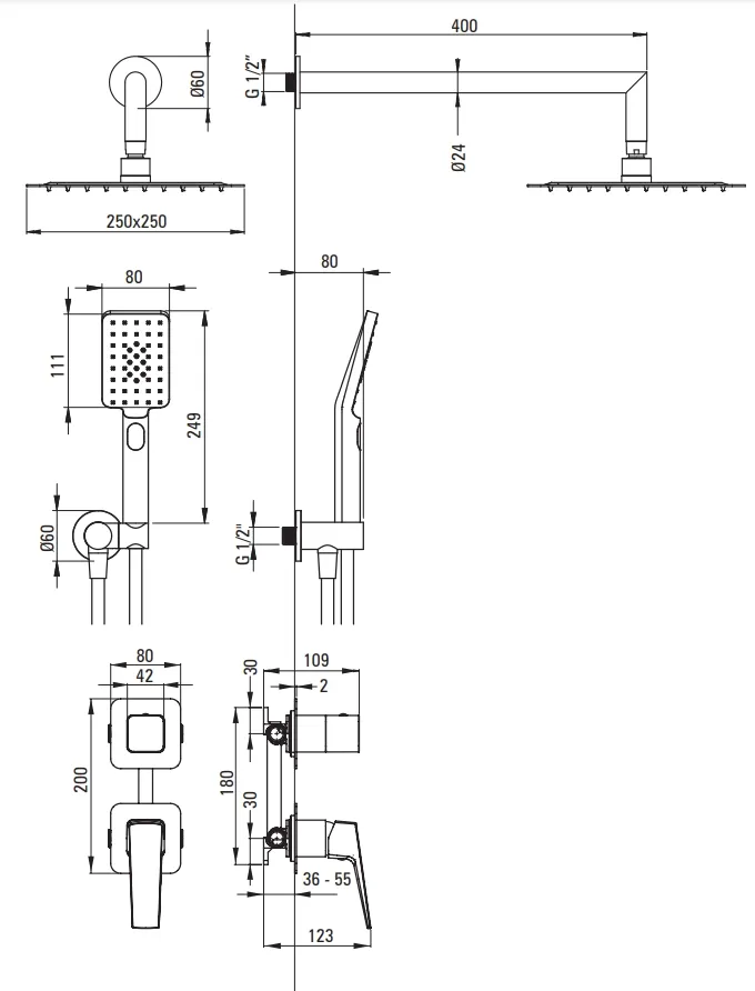 Deante Blur 250 Concealed Shower Set in Chrome