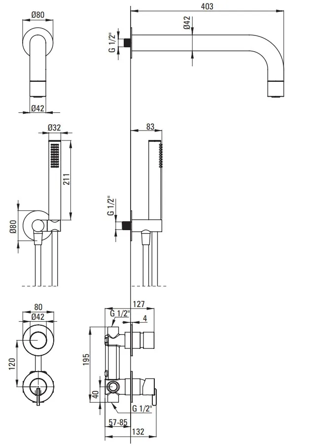 Deante Silia Concealed Shower Set with Fixed Matte Black Shower Head