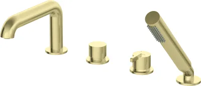 Four-Hole Faucet for Bathtub Edge Installation Deante Silia in Brushed Gold PVD