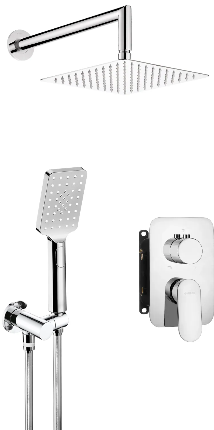Ensemble de douche encastré Deante Alpinia 250 en chromé avec box