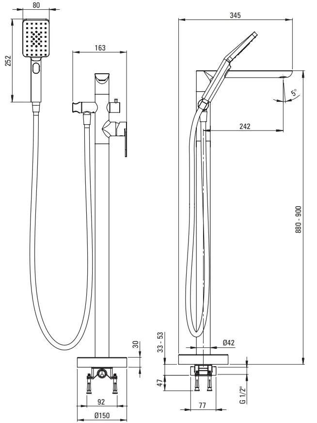 Mitigeur de bain / douche Deante Alpinia pour montage au sol en PVD doré poli — vue 2