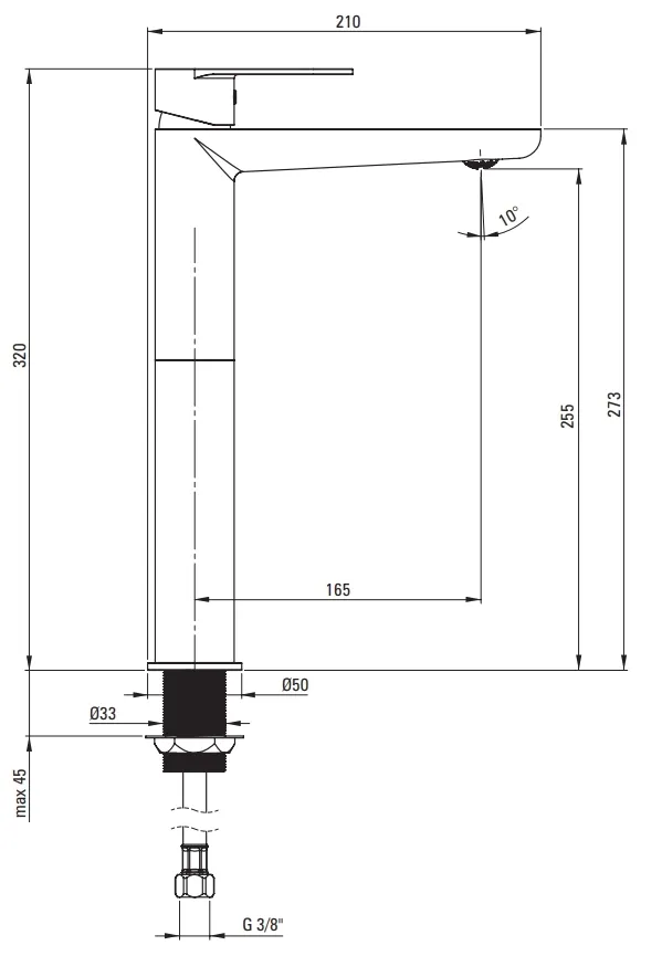 Mitigeur de lavabo rehaussé Deante Alpinia 273 sans bonde en noir mat — vue 3