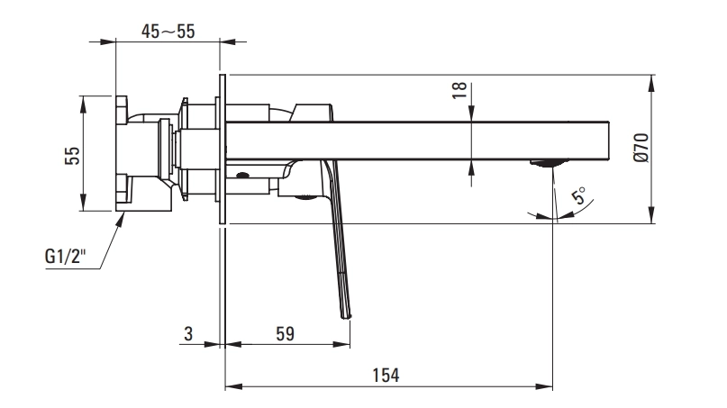 Mitigeur de lavabo encastré Deante Alpinia 154 mm sans bonde en chromé - vue 2