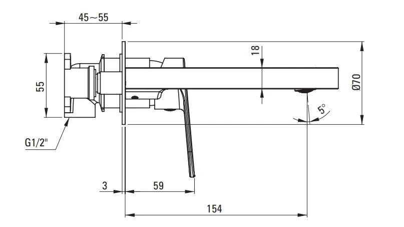 Deck-mounted faucet Deante Alpinia 154 mm without drain in chrome