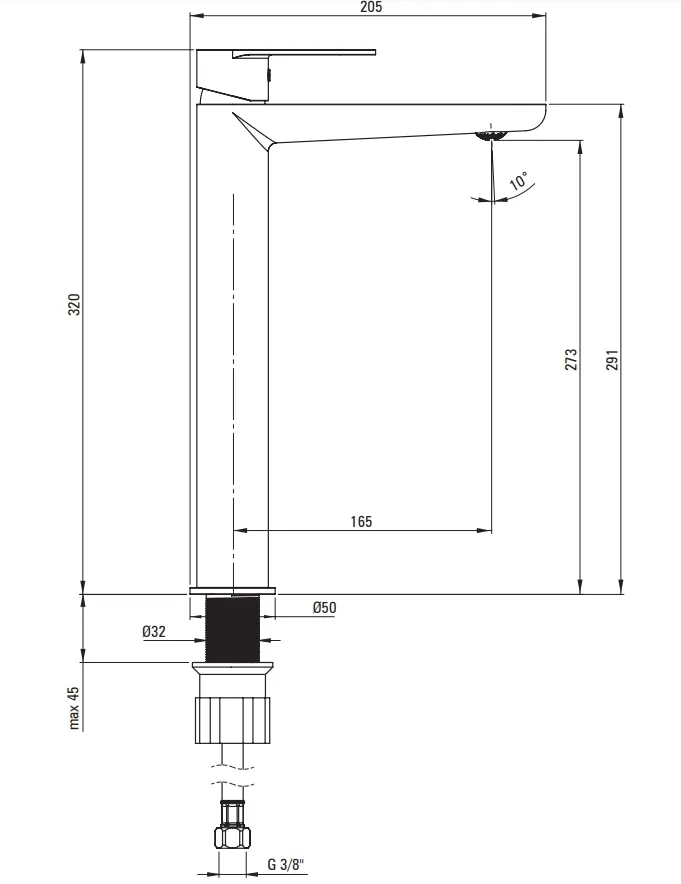 Mitigeur de lavabo rehaussé Deante Alpinia 273 sans bonde en chromé — vue 4