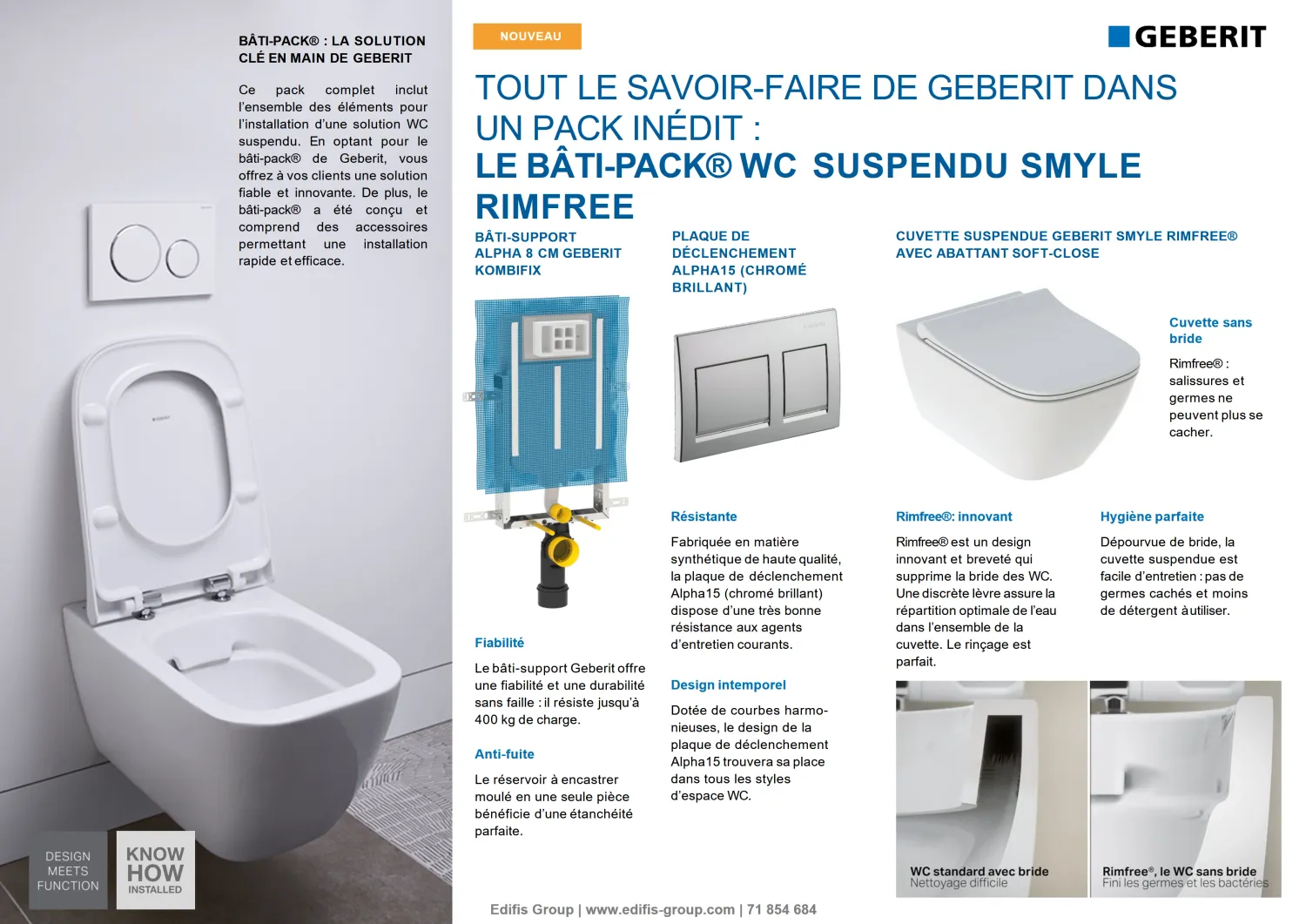 Bâti-pack® WC suspendu Geberit Smyle Rimfree