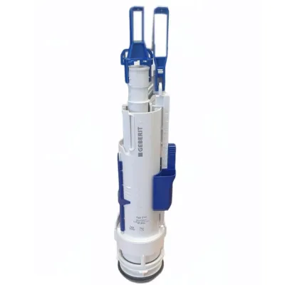 Mécanisme Geberit type 212, blanc et bleu, pour réservoir encastré Alpha 12cm, système de chasse d'eau complet.
