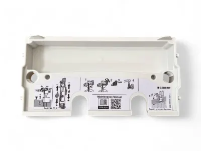 Plaque de protection en plastique blanc Geberit pour réservoir de toilette encastré Alpha 12 cm.