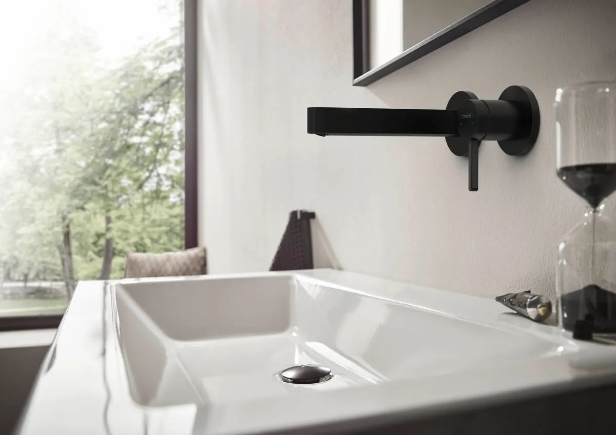 Mitigeur de lavabo encastré Hansgrohe Finoris 168 mm avec bonde à écoulement libre en noir mat