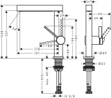 Finoris Mitigeur de lavabo 230, bec pivotant, bonde clic-clac