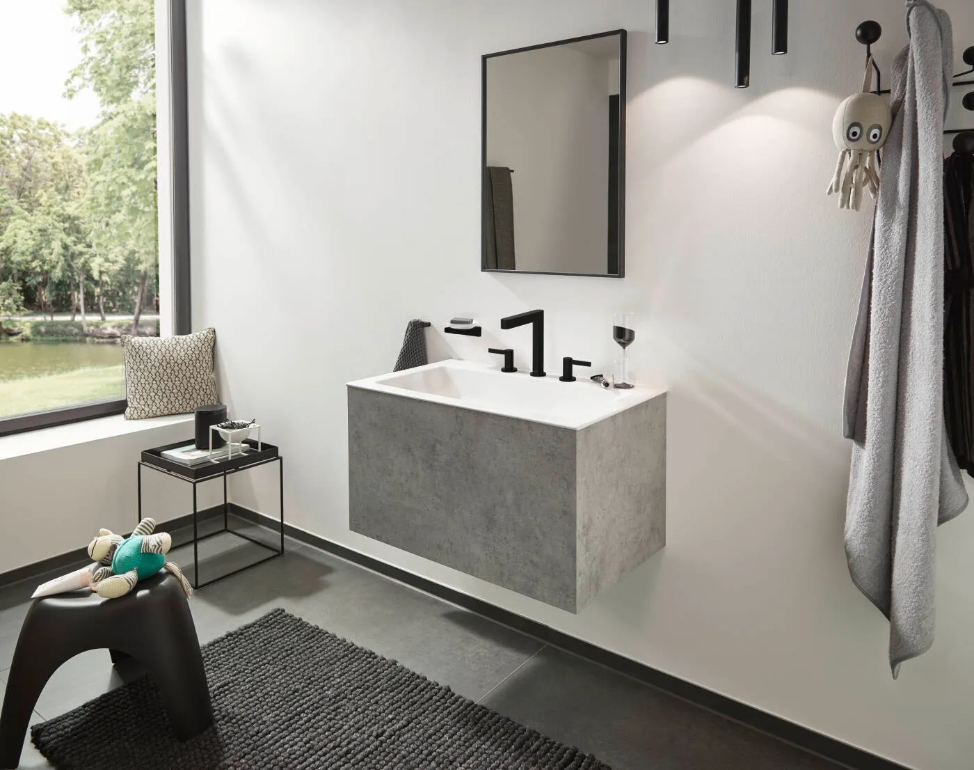 Mélangeur de lavabo 3 trous Hansgrohe Finoris 160 avec bonde push-open en noir mat