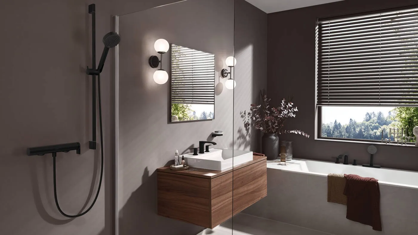 Mélangeur de lavabo 3 trous Hansgrohe Vivenis 90 avec tirette et vidage en noir mat — vue 3