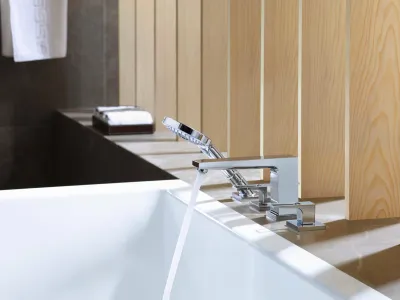 4-Hole Bath Edge Mixer Hansgrohe Metropol with Secuflex and Lever Handle