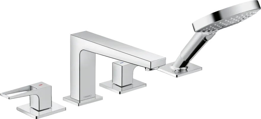 Mélangeur 4 trous pour montage sur bord de baignoire Hansgrohe  Metropol avec Secuflex et poignée étrier