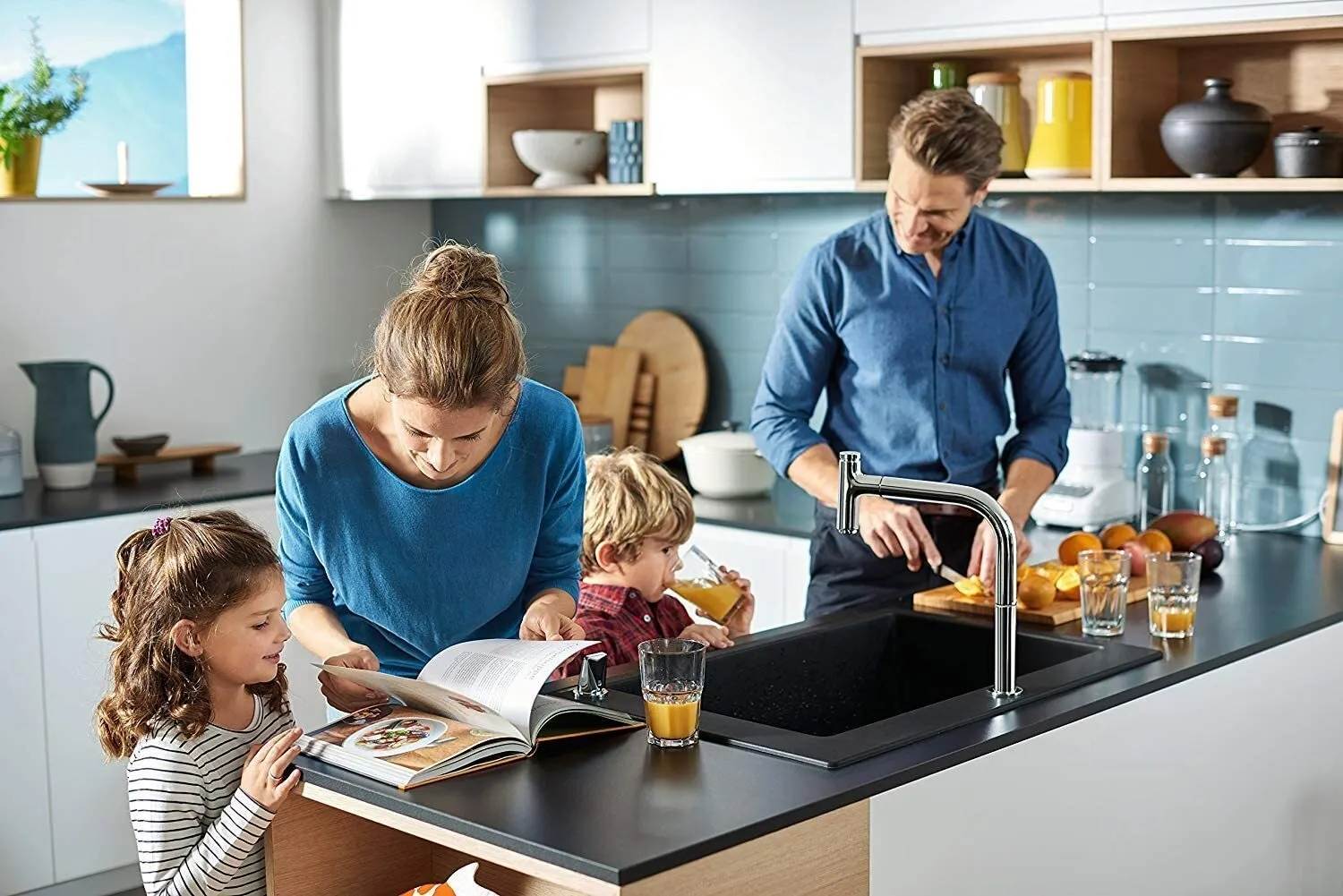 Mitigeur de cuisine Hansgrohe Metris Select M71 200 deux trous  avec douchette extractible 1 jet, sBox