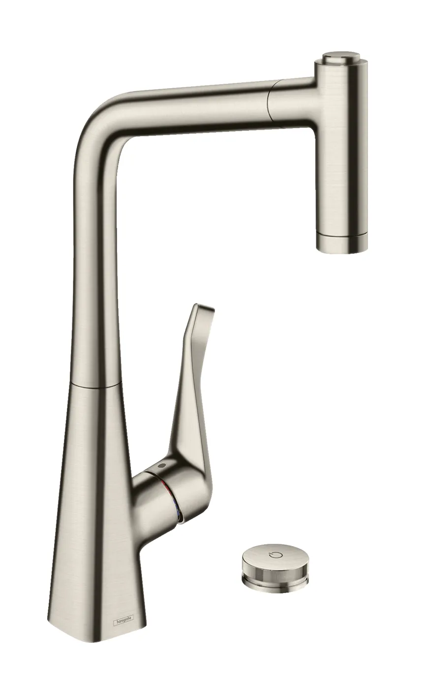 Mitigeur de cuisine Hansgrohe Metris Select M71 320 deux trous avec douchette extractible 2 jets, sBox en acier inoxydable brossé