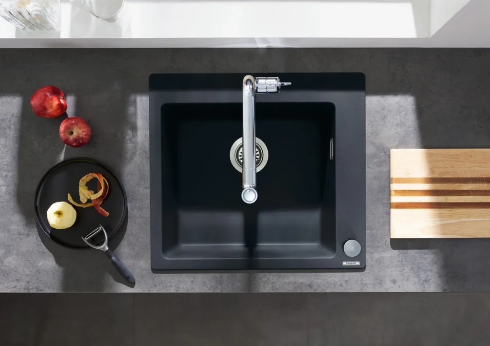 Mitigeur de cuisine Hansgrohe Metris Select M71 320 deux trous avec douchette extractible 2 jets, sBox en acier inoxydable brossé — vue 4