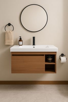 Meuble de salle de bains Spazio 90 cm à un tiroir avec niches (sans vasque)