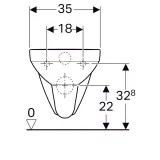 Dimensions de la cuvette de toilette Geberit Selnova Square Rimfree : 35 cm de large, 32,8 cm de haut, centre de fixation de 18 cm.