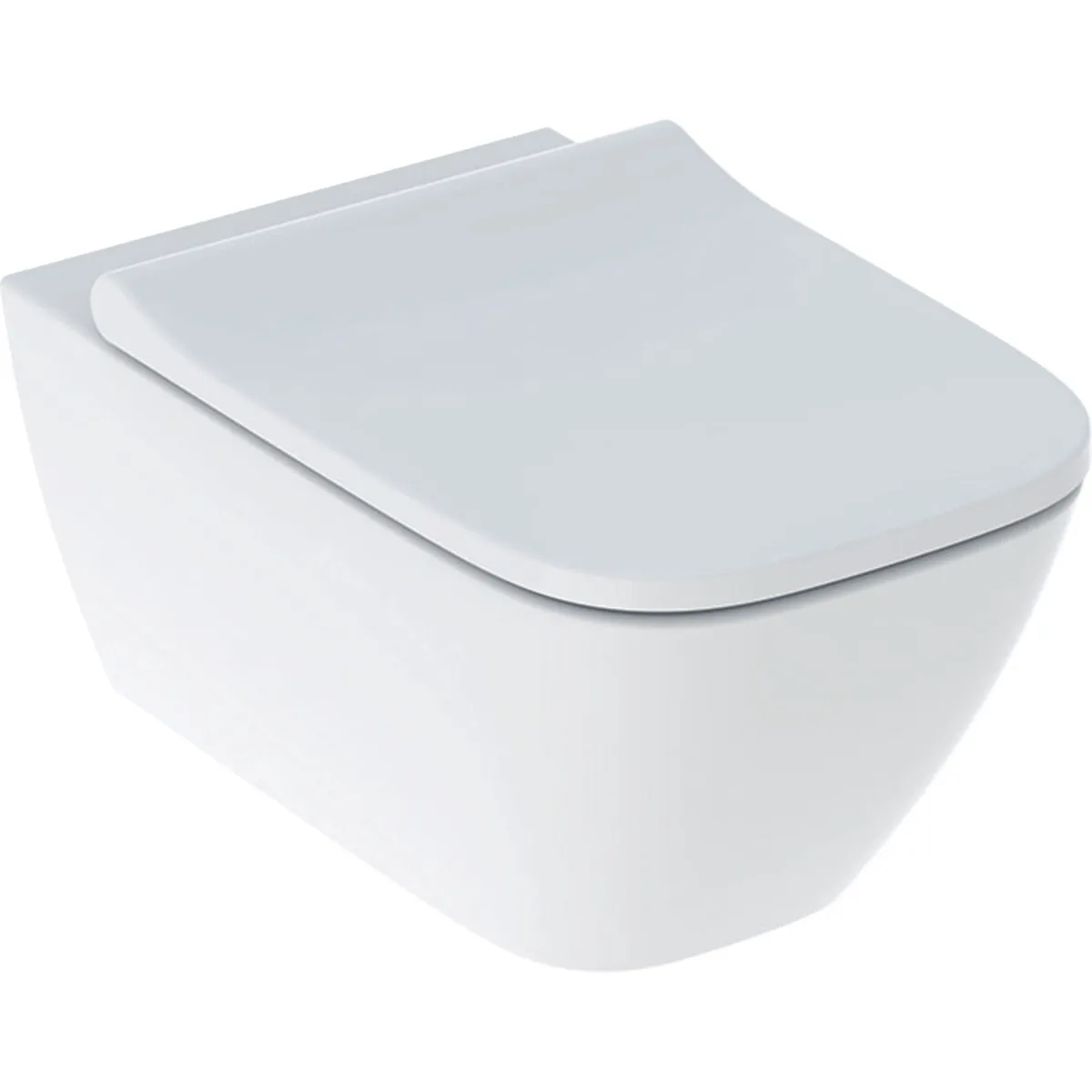 Pack cuvette suspendue Geberit Smyle Square carénée Rimfree avec fixations cachées et abattant à abaissement automatique déclipsable antibactérien avec couvercle recouvrant 
