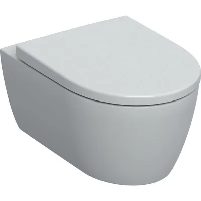 Pack cuvette suspendue Rimfree Geberit iCon carénée avec abattant antibactérien à abaissement automatique et charnières déclipsables et verrouillables