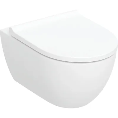 Pack cuvette suspendue à fond creux Geberit Acanto carénée, TurboFlush, avec abattant antibactérien à abaissement automatique et charnières verrouillables