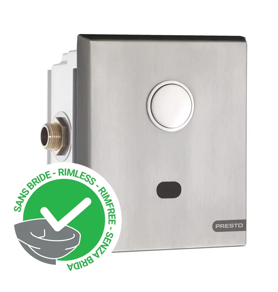 Presto 7200 XL, capteur de bouton de chasse d'eau sans bride, couleur argent, montage mural.