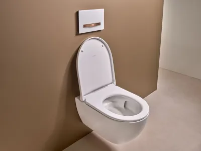 Geberit Acanto Wall-Hung Toilet Pack, TurboFlush, with Auto-Lowering Antibacterial Seat and Lockable Hinges
