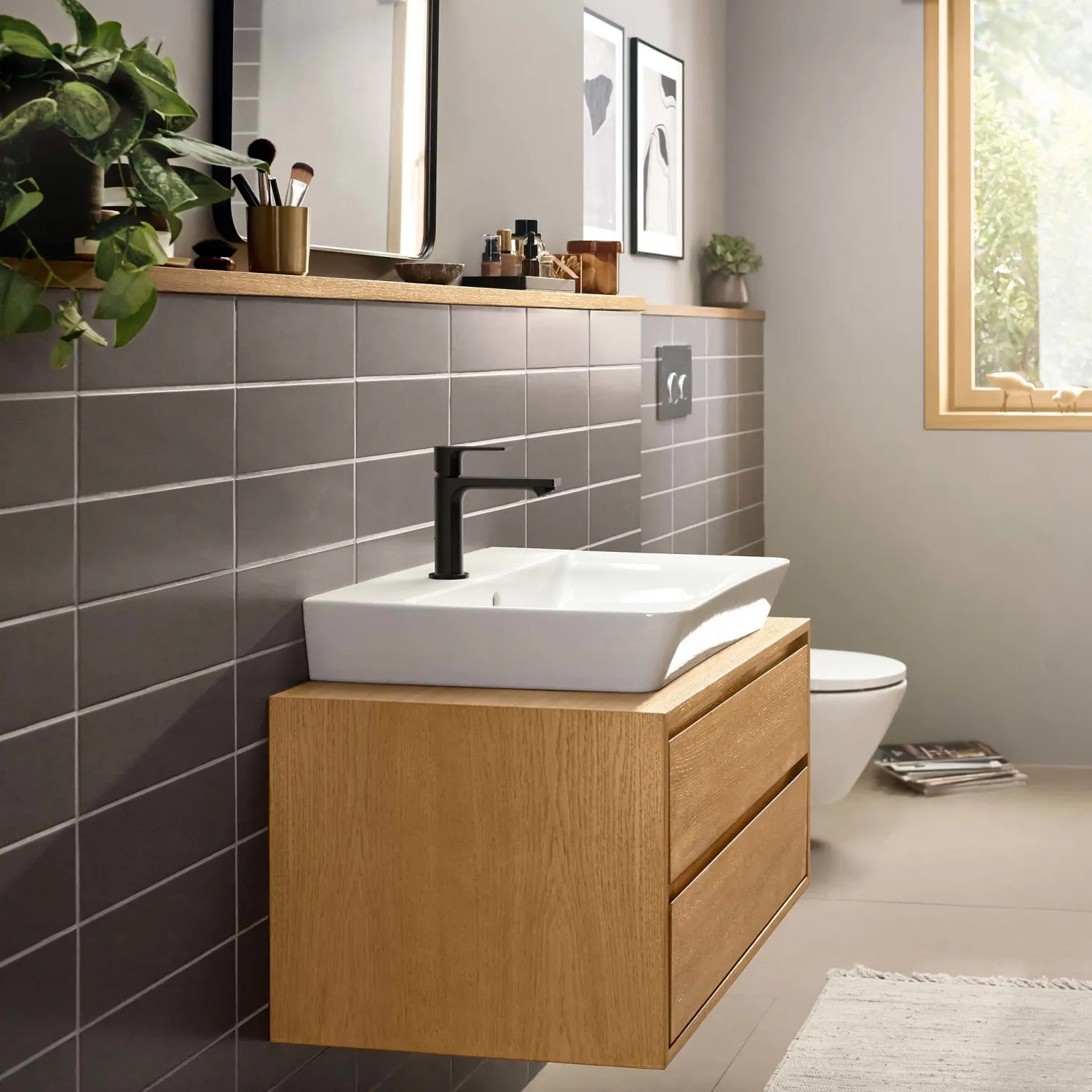 Mitigeur de lavabo Hansgrohe Rebris E 110 CoolStart avec tirette et vidage en noir mat