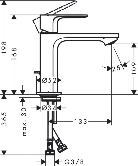 Mitigeur de lavabo Hansgrohe Rebris S 110 CoolStart avec tirette et vidage