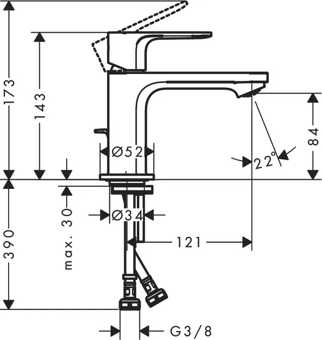 Mitigeur de lavabo Hansgrohe Rebris S 80 CoolStart avec tirette et vidage