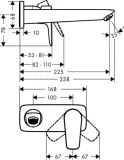 Talis E Mitigeur de lavabo encastré mural, bec 225mm, bonde à écoulement libre