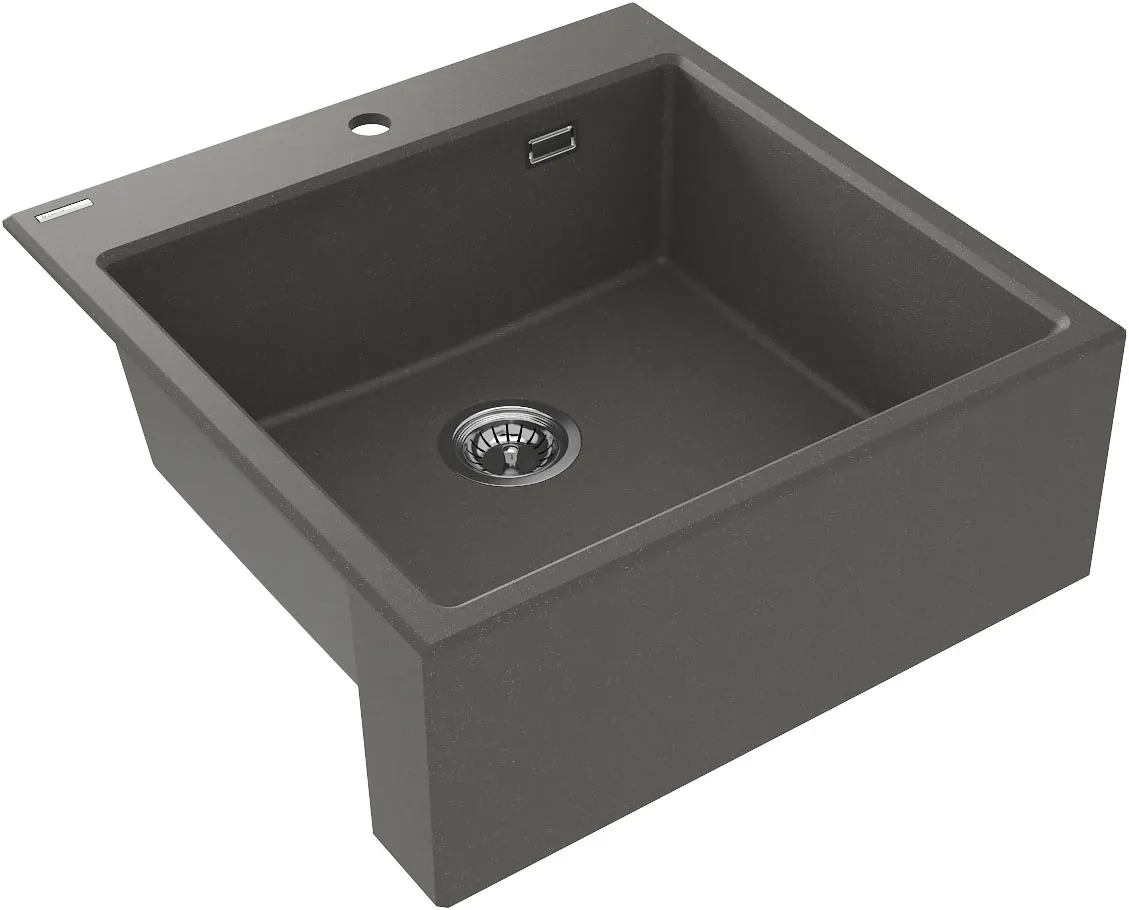 Built-in kitchen sink single bowl granite Deante Eridan 60 x 61 cm in metallic anthracite with automatic drainage