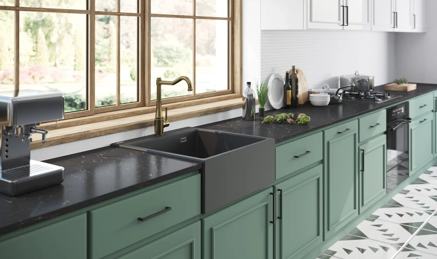 Évier de cuisine encastrable simple bac granit Deante Eridan 60 x 61 cm en anthracite métallisé avec vidage automatique télescopique gain de place — vue 4