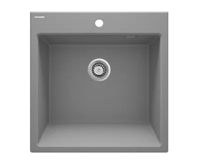 Deante Eridan Single Bowl Granite Kitchen Sink 60 x 61 cm in Metallic Gray with Automatic Drain