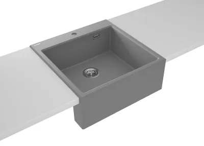 Deante Eridan Single Bowl Granite Kitchen Sink 60 x 61 cm in Metallic Gray with Automatic Drain