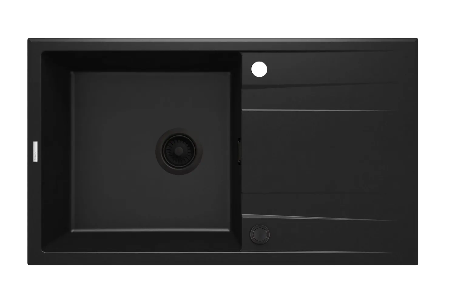 Built-in kitchen sink single bowl with drainer granite Deante Eridan 86 x 50 cm in matte black with automatic waste