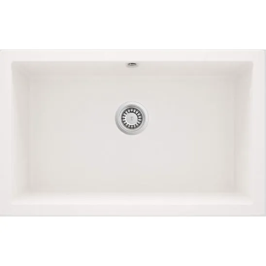 Évier de cuisine encastrable sous plan simple bac granit Deante Corda 80 x 50 cm en blanc alabaster avec vidage manuel