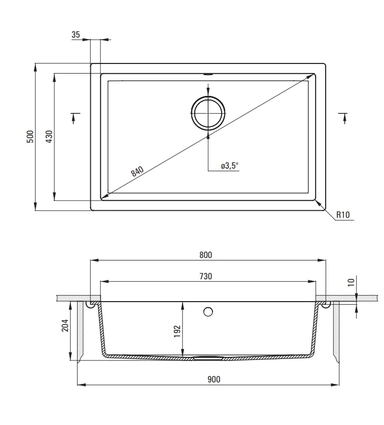 Évier de cuisine encastrable sous plan simple bac granit Deante Corda 80 x 50 cm en blanc alabaster avec vidage manuel — vue 4