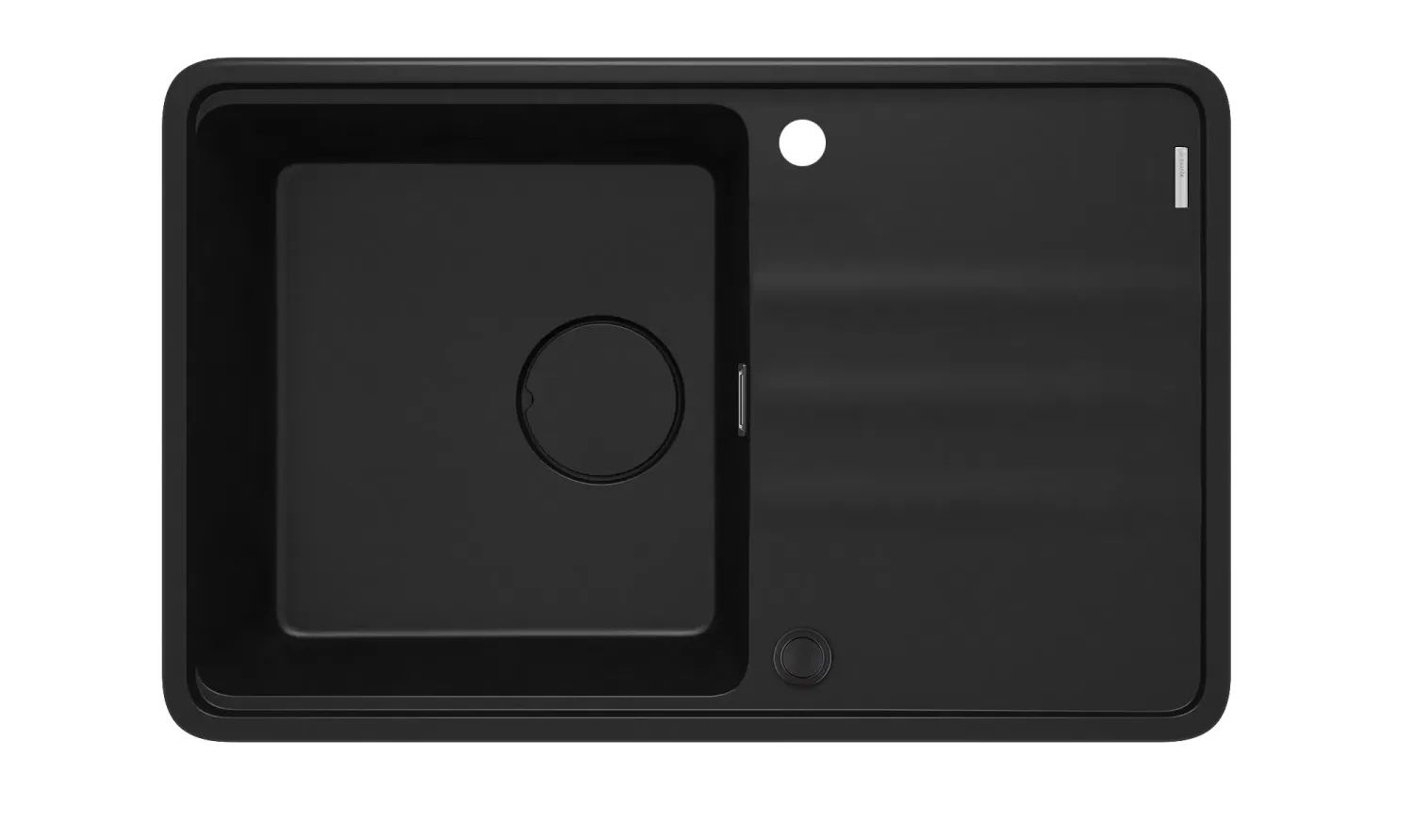 Évier de cuisine encastrable simple bac avec égouttoir granit Deante Momi 78 x 50 cm en noir mat avec vidage automatique